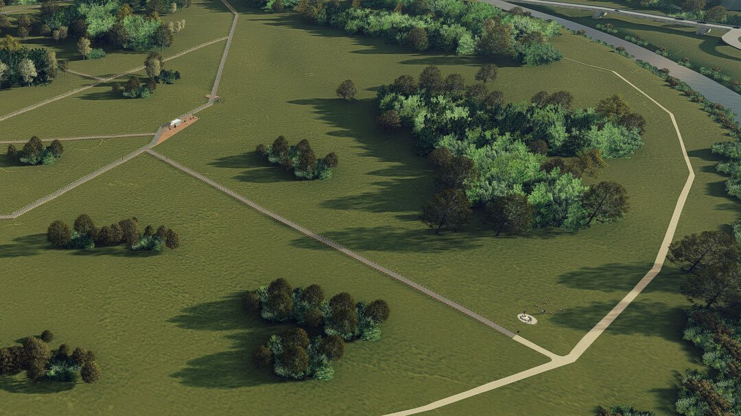 Dolina Warty - wizualizacja - propozycja zagospodarowania /widok na projektowany Park Ekologiczny na Zawadach/