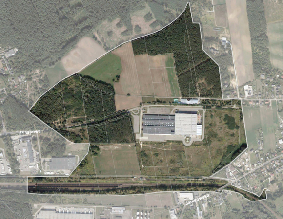 Fragment mapy miasta z zaznaczoną granicą projektu planu.