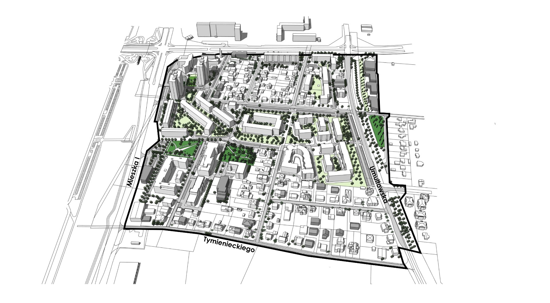"Osiedle Bolesława Śmiałego - część południowa" - plan uchwalony Grafika. Propozycja zagospodarowania terenu wg projektu mpzp.