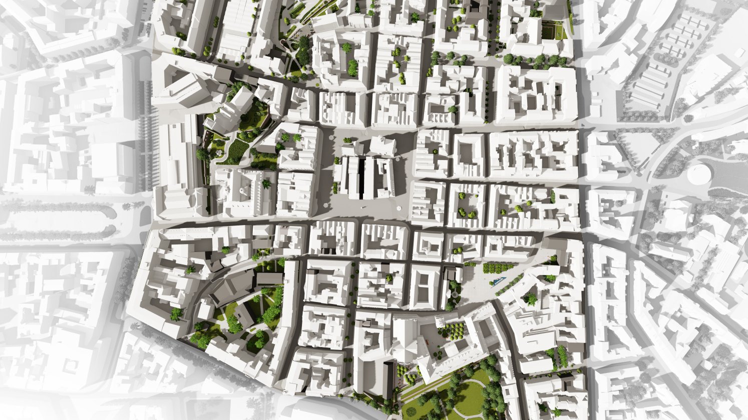 Stare Miasto - model 3D - propozycja zagospodarowania /Widok z lotu ptaka/