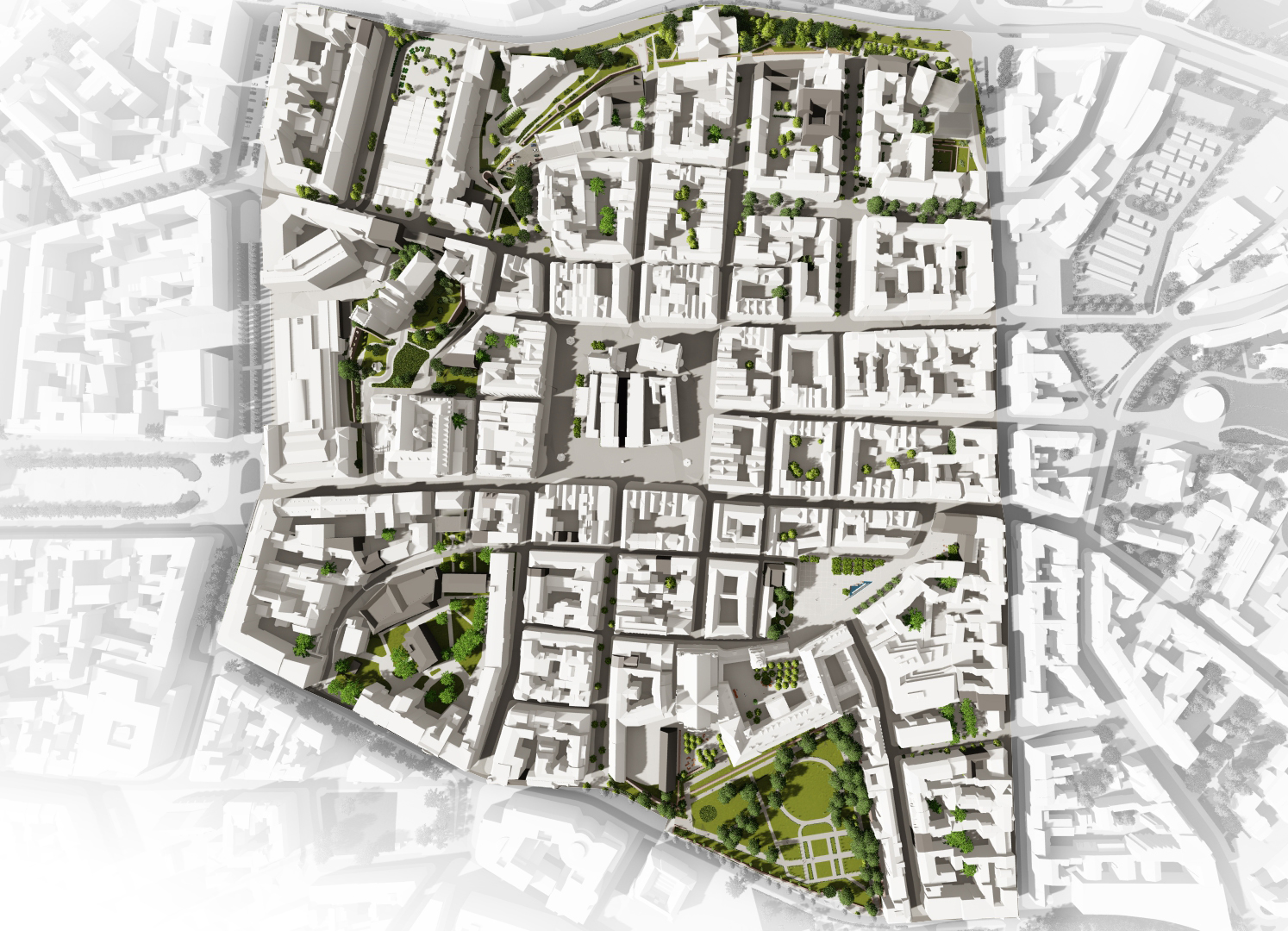 Stare Miasto - model 3D - propozycja zagospodarowania /Widok z lotu ptaka/