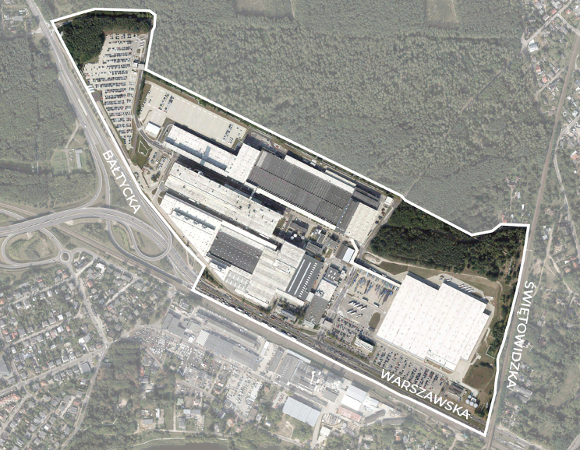 "Strefa przemysłowa w rejonie ulic Bałtyckiej i Warszawskiej" - granica opracowania projektu mpzp