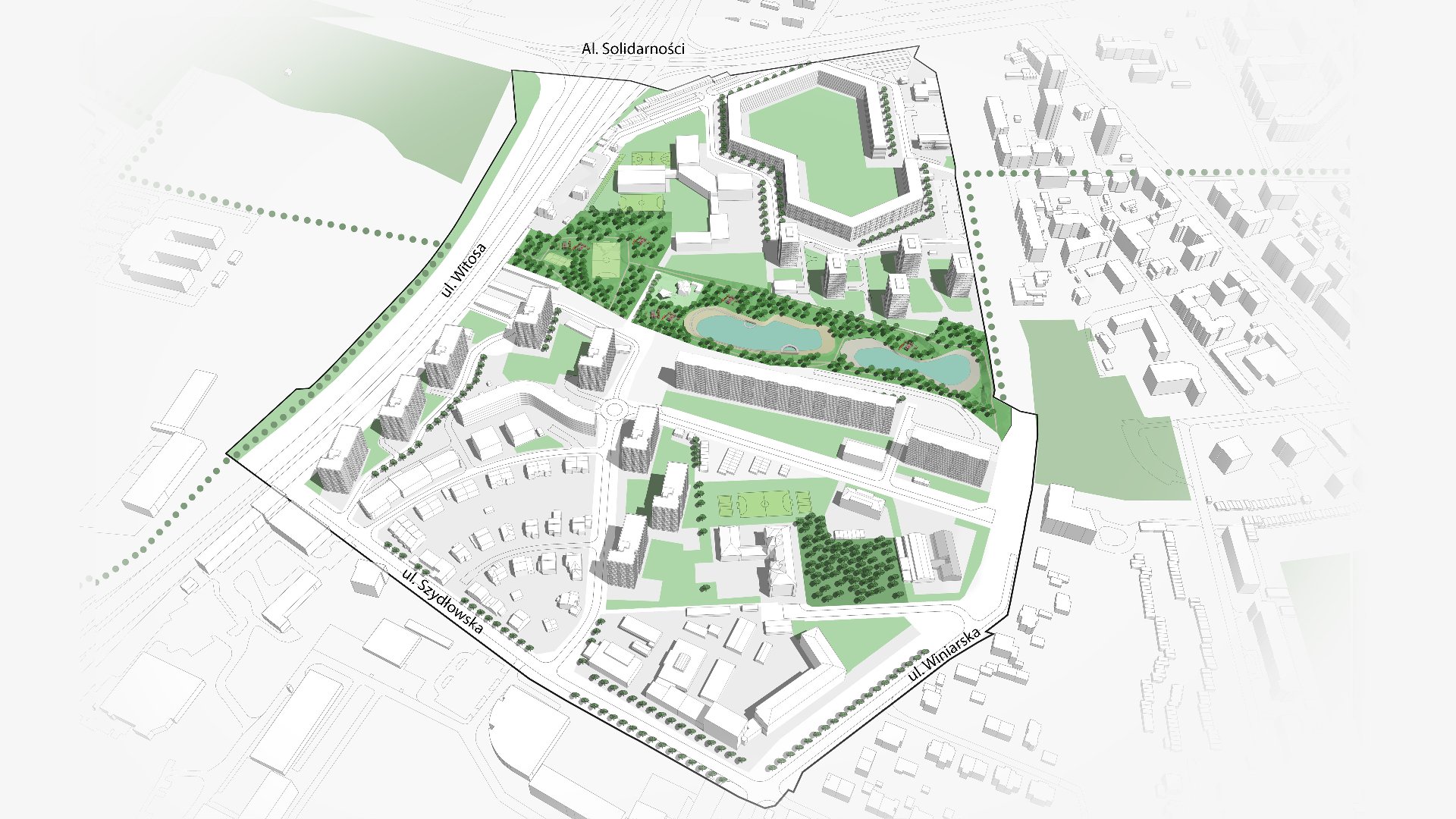 "W rejonie ulic Winiarskiej, Szydłowskiej i Witosa" - propozycja zagospodarowania terenu "W rejonie ulic Winiarskiej, Szydłowskiej i Witosa" - propozycja zagospodarowania terenu